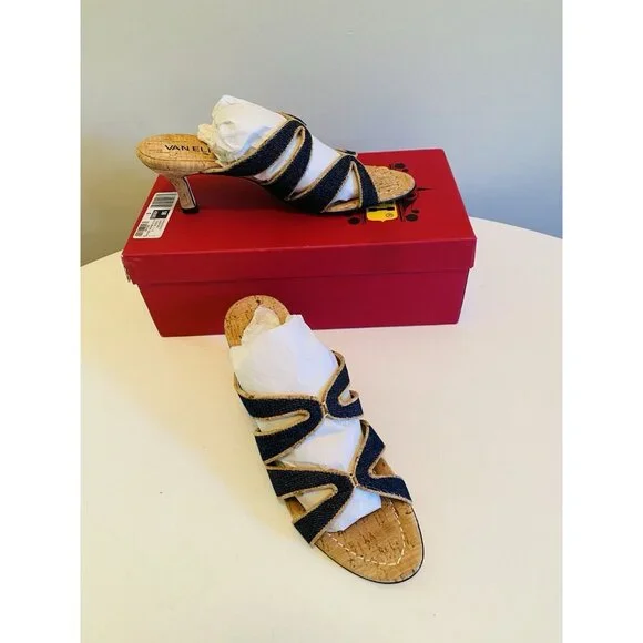 New Vaneli Matilda Blue Jean Sandal Side Women’s Size 7 1/2 N Low Heel Cork - Picture 2 of 14